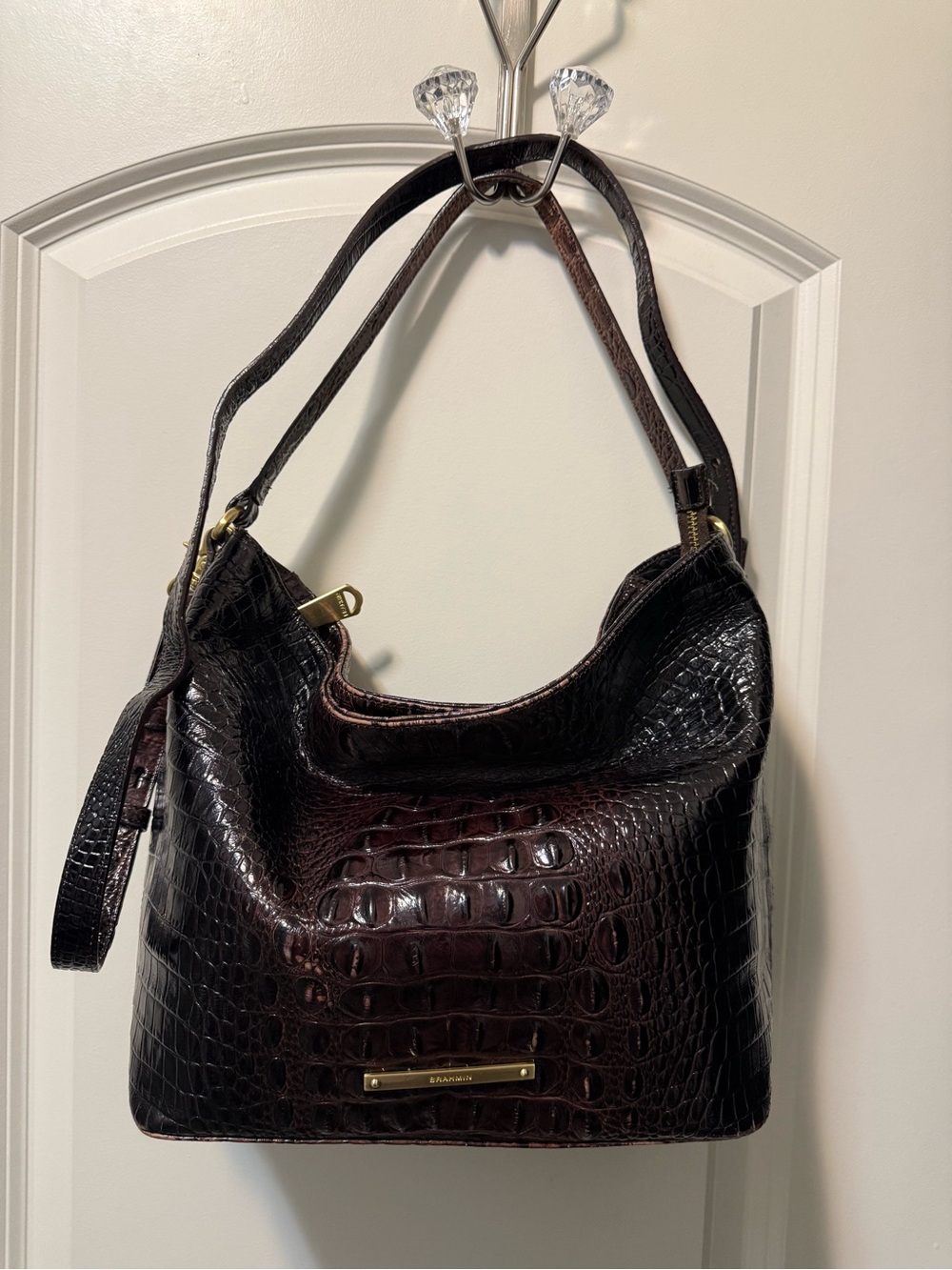 Brahmin Women's Croc-Embossed Leather Shoulder Bag - Dark Brown